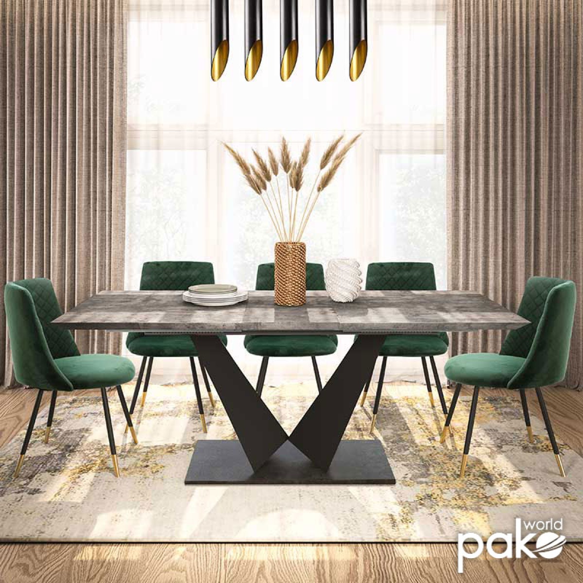 Τραπέζι Gordon pakoworld επεκτεινόμενο γκρι cement lpl - πόδι μαύρο μέταλλο 160-200x90x75εκ
