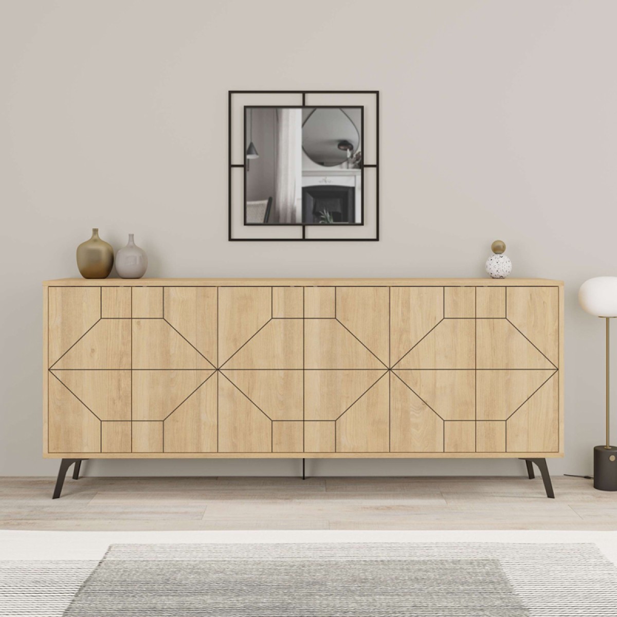 Μπουφές Dune pakoworld σε φυσική απόχρωση 181x35x77.4εκ