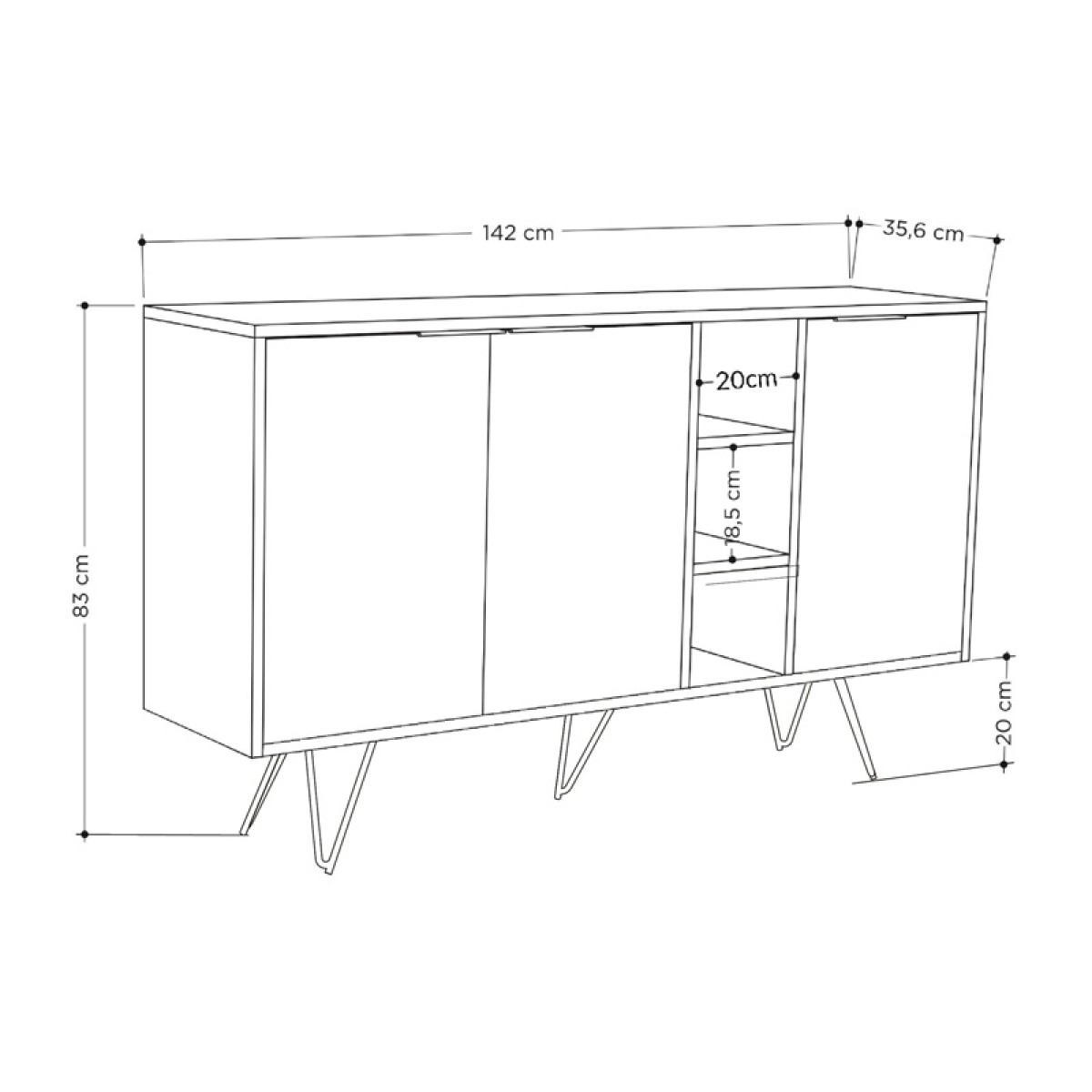 Μπουφές Clara pakoworld σε μόκα-ανθρακί απόχρωση 142x35,6x83εκ
