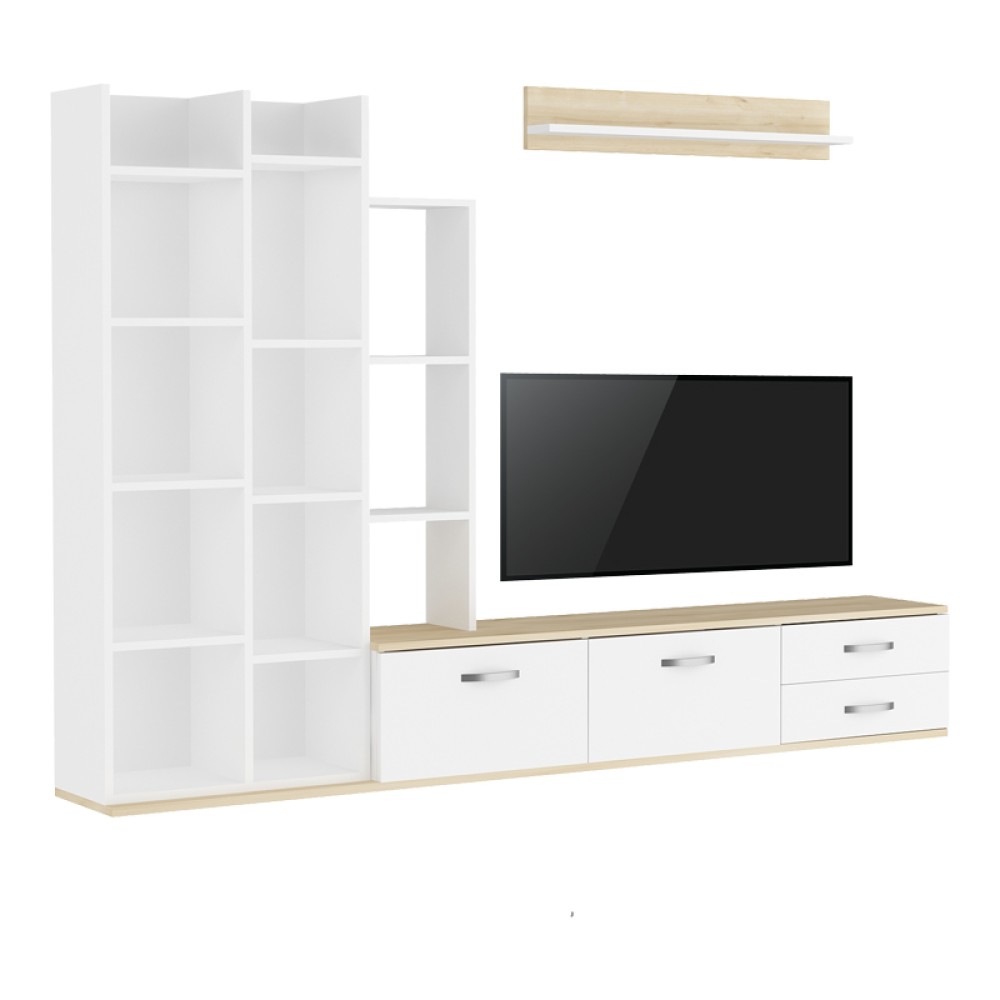 Σύνθετο σαλονιού Leman pakoworld σε λευκή-oak απόχρωση 240x35x154εκ