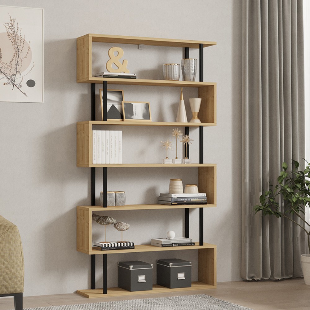 Βιβλιοθήκη Ziza pakoworld σε oak  απόχρωση 90x22x162.6εκ