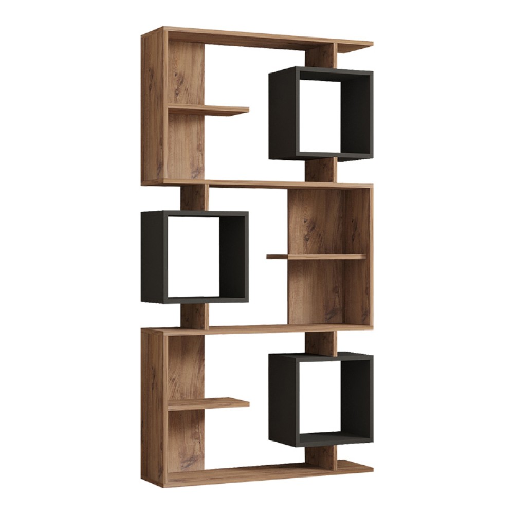 Βιβλιοθήκη Cubix pakoworld σε sonoma-ανθρακί απόχρωση 90x24,6x171,90εκ