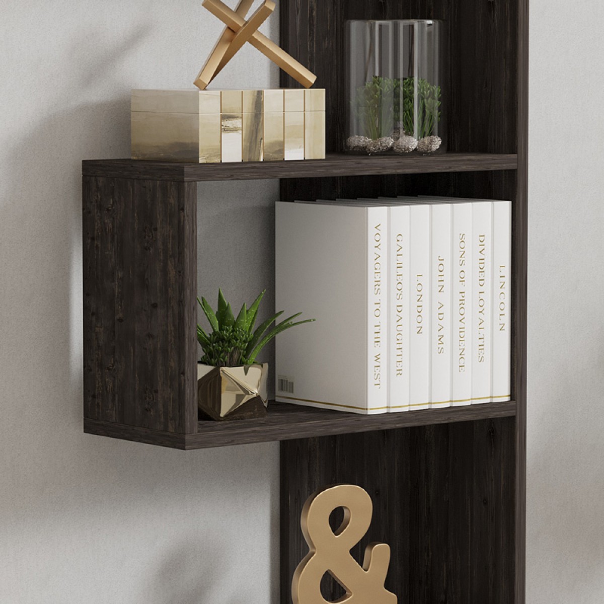 Βιβλιοθήκη Cascade pakoworld σε σκούρο καρυδί απόχρωση 51.8x22x150εκ