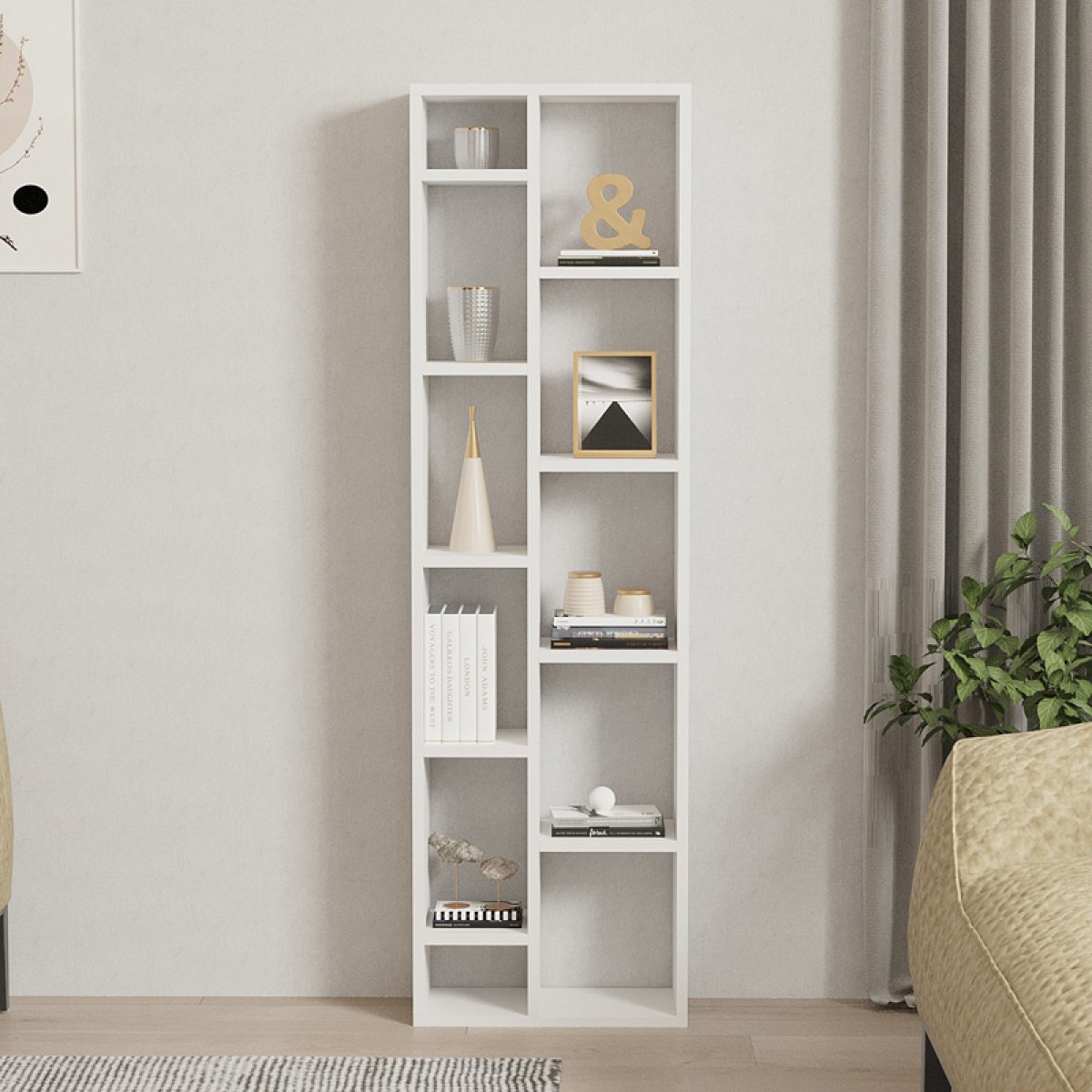Βιβλιοθήκη Minicu pakoworld σε λευκή απόχρωση  44,4x19,6x150εκ