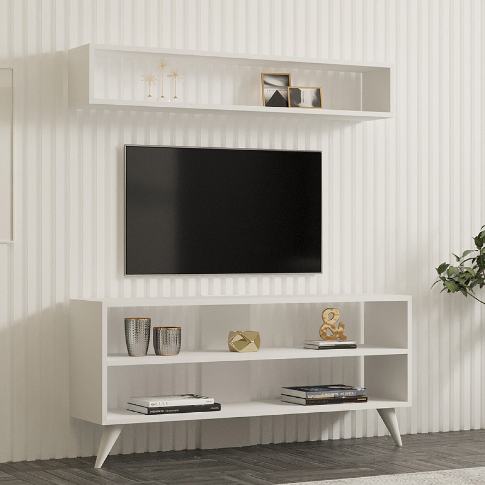 Σύνθετο σαλονιού Prestige pakoworld σε λευκή απόχρωση 120x29,6x50εκ