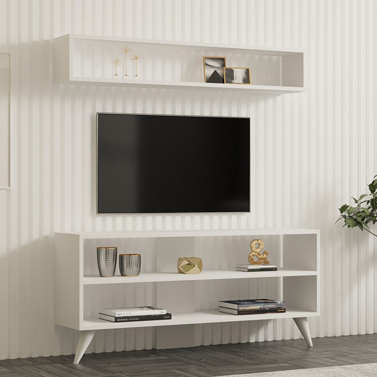 Σύνθετο σαλονιού Prestige pakoworld σε λευκή απόχρωση 120x29,6x50εκ