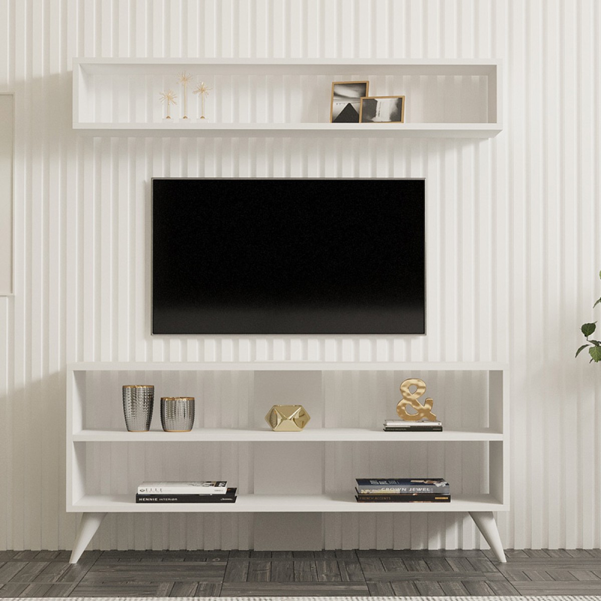 Σύνθετο σαλονιού Prestige pakoworld σε λευκή απόχρωση 120x29,6x50εκ