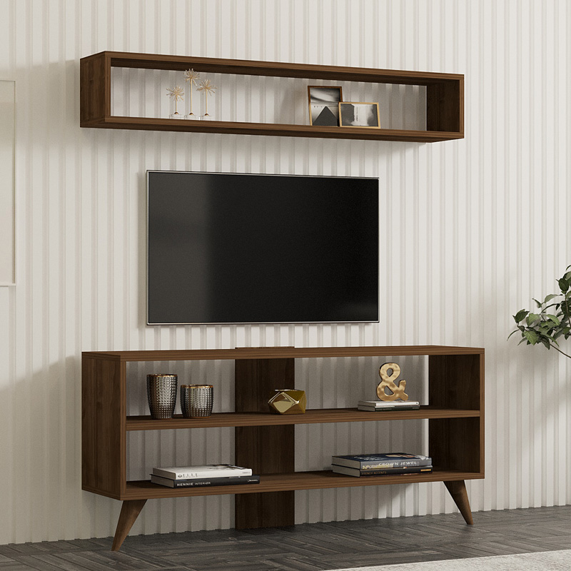 Σύνθετο σαλονιού Prestige pakoworld σε καρυδί απόχρωση 120x29,6x50εκ