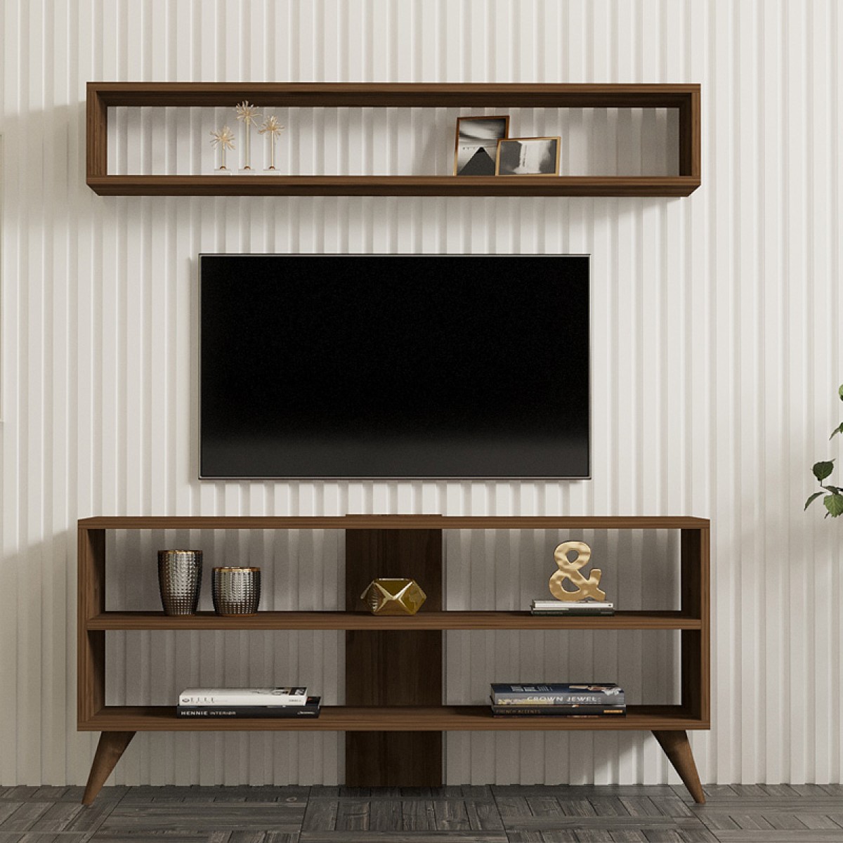 Σύνθετο σαλονιού Prestige pakoworld σε καρυδί απόχρωση 120x29,6x50εκ