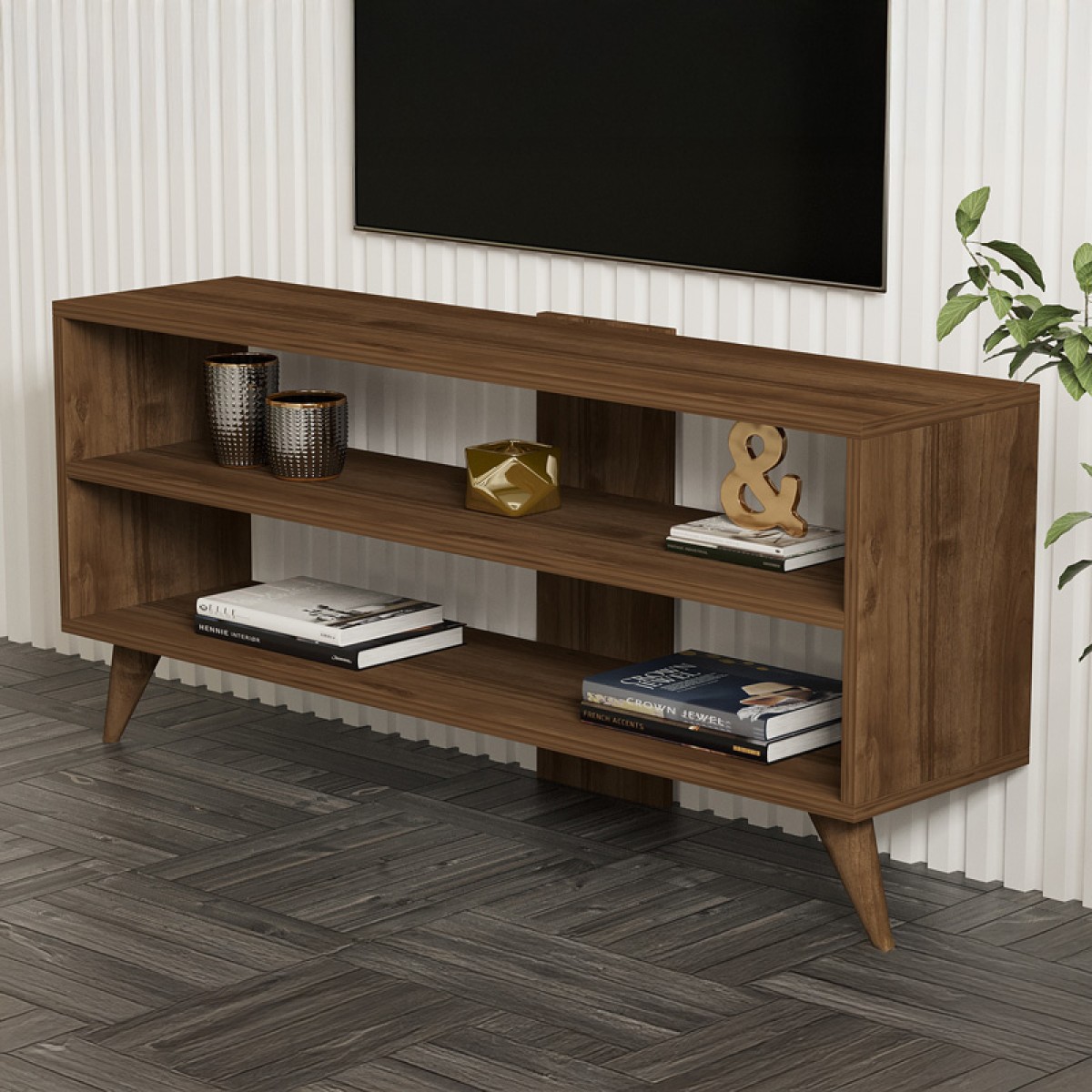 Σύνθετο σαλονιού Prestige pakoworld σε καρυδί απόχρωση 120x29,6x50εκ