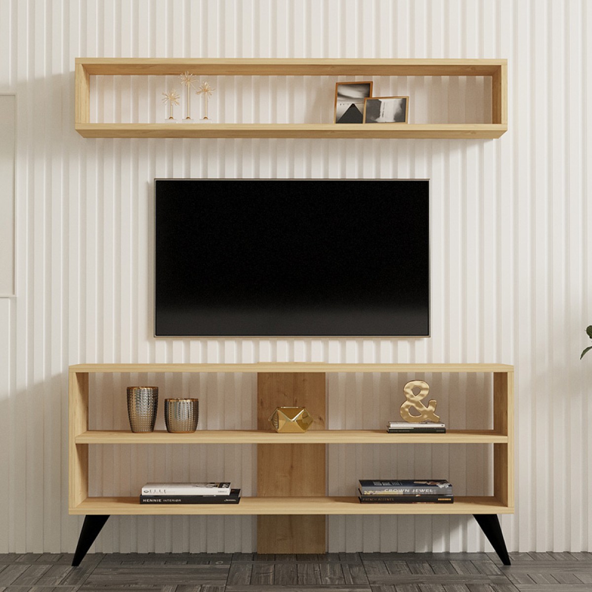 Σύνθετο σαλονιού Prestige pakoworld σε oak απόχρωση 120x29,6x50εκ