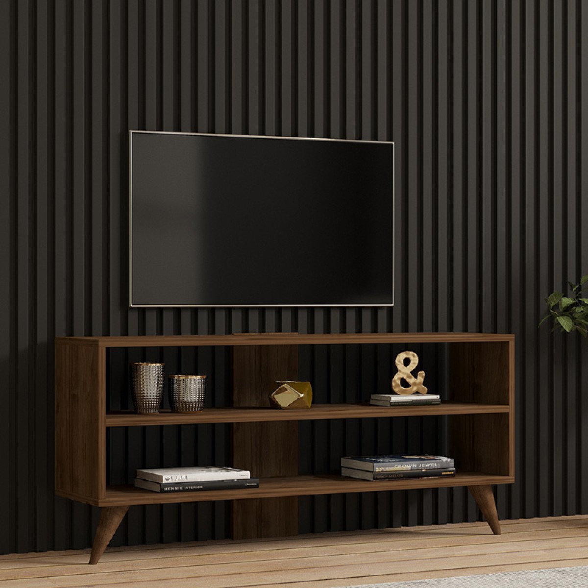 Έπιπλο τηλεόρασης Prestige pakoworld σε καρυδί απόχρωση 120x29,6x50εκ