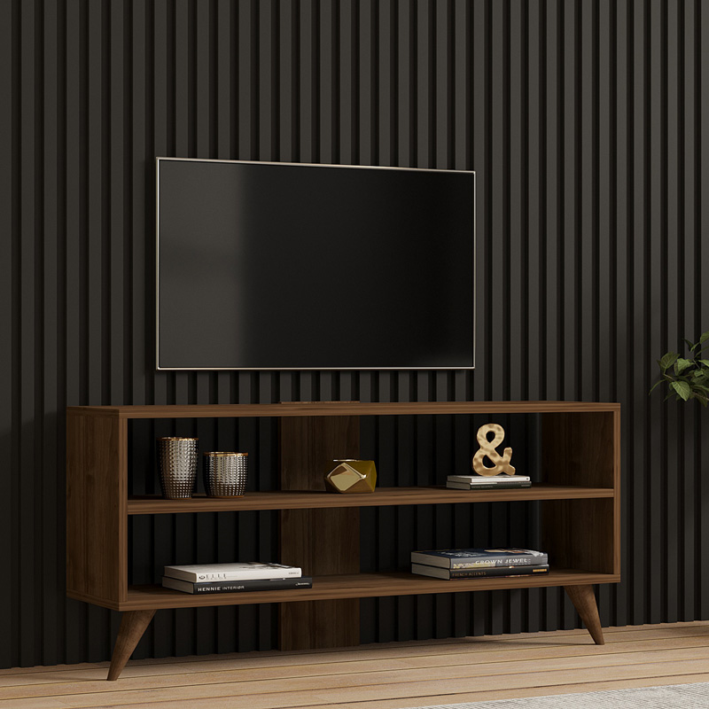 Έπιπλο τηλεόρασης Prestige pakoworld σε καρυδί απόχρωση 120x29,6x50εκ