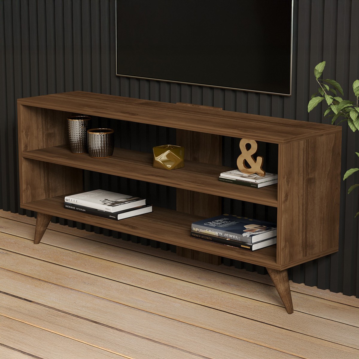 Έπιπλο τηλεόρασης Prestige pakoworld σε καρυδί απόχρωση 120x29,6x50εκ