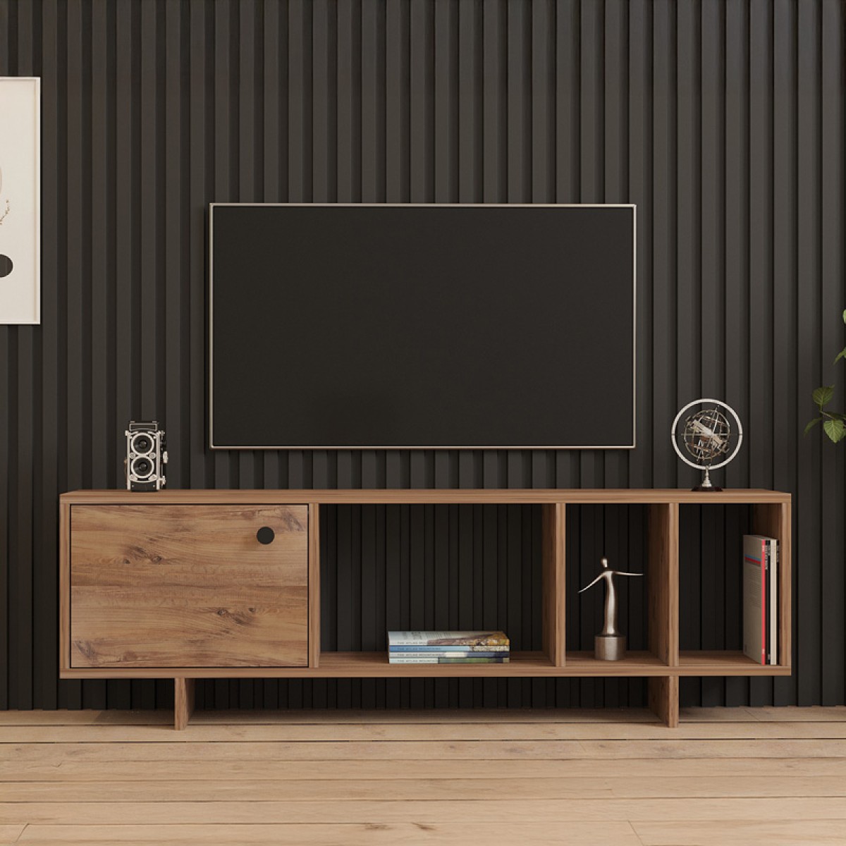 Έπιπλο τηλεόρασης Mueble pakoworld σε sonoma απόχρωση 140x29x45εκ
