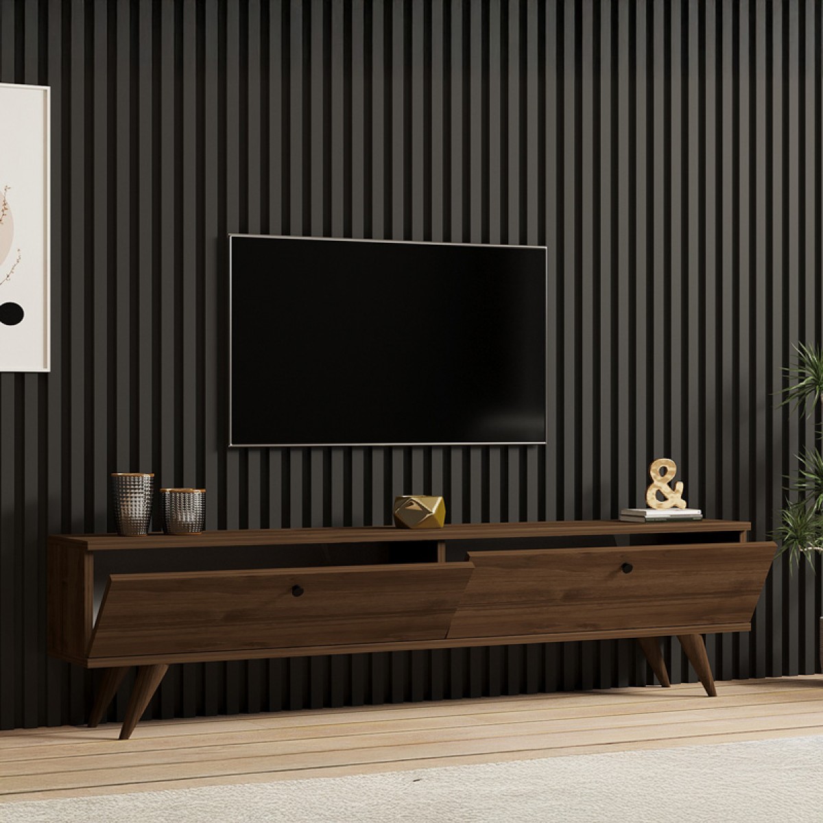 Έπιπλο τηλεόρασης Jate pakoworld σε καρυδί απόχρωση 160x25x40εκ