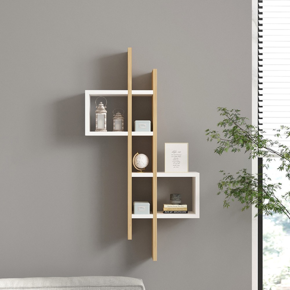 Ραφιέρα τοίχου Garel pakoworld σε oak-λευκή απόχρωση 53,8x19,6x108εκ