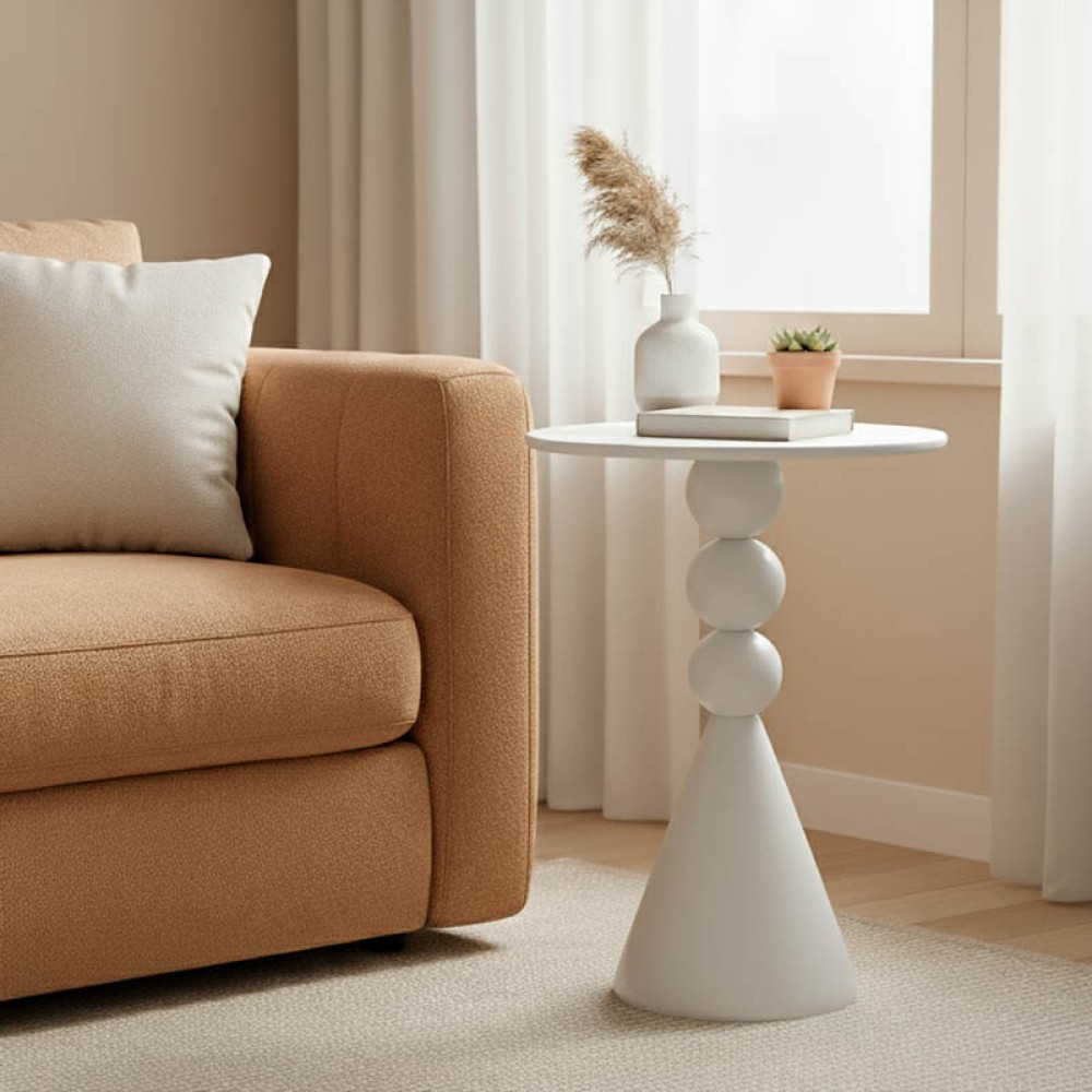 Βοηθητικό τραπέζι Bilane pakoworld μέταλλο σε κρεμ απόχρωση Φ39x55εκ