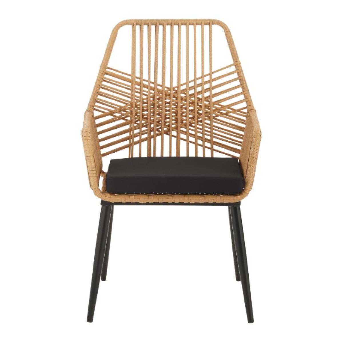 Πολυθρόνα Tanish pakoworld rattan φυσικό-πόδι μαύρο μέταλλο 58x58.5x87εκ