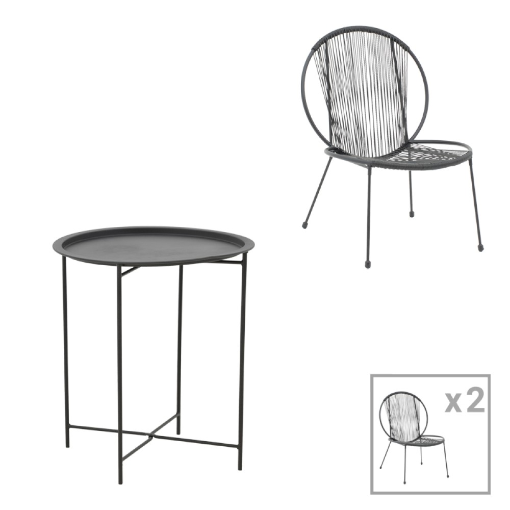 Σαλόνι Dapper-Caius pakoworld σετ 3τεμ μαύρο μέταλλο-μαύρο pe Φ46x52εκ