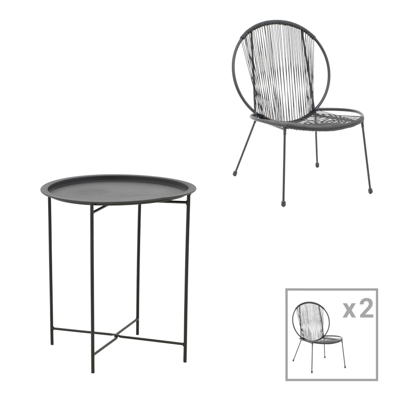 Σαλόνι Dapper-Caius pakoworld σετ 3τεμ μαύρο μέταλλο-μαύρο pe Φ46x52εκ