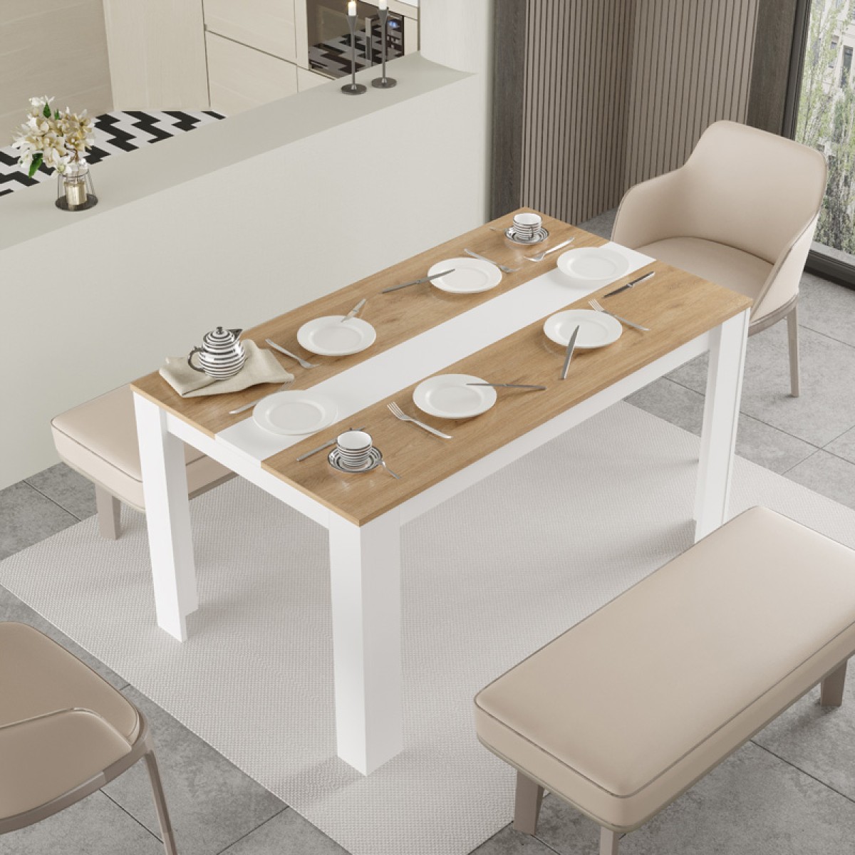Τραπέζι Sepen pakoworld σε φυσική-λευκή απόχρωση 140x80x74εκ