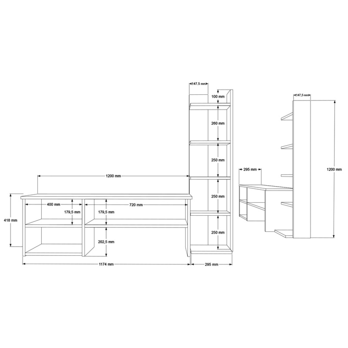 Σύνθετο σαλονιού Perla pakoworld σε λευκή απόχρωση 120x29.5x41,8εκ