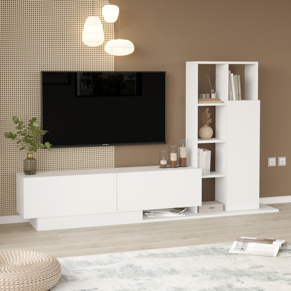 Σύνθετο σαλονιού Damon pakoworld σε λευκή απόχρωση 140x29.5x39.5εκ