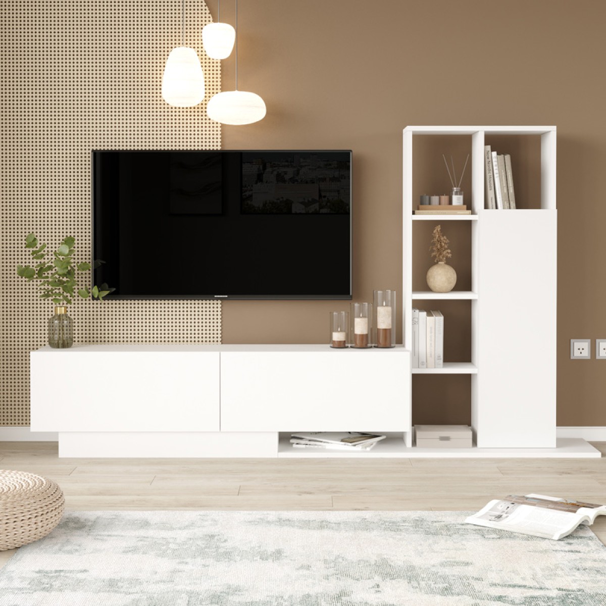 Σύνθετο σαλονιού Damon pakoworld σε λευκή απόχρωση 140x29.5x39.5εκ