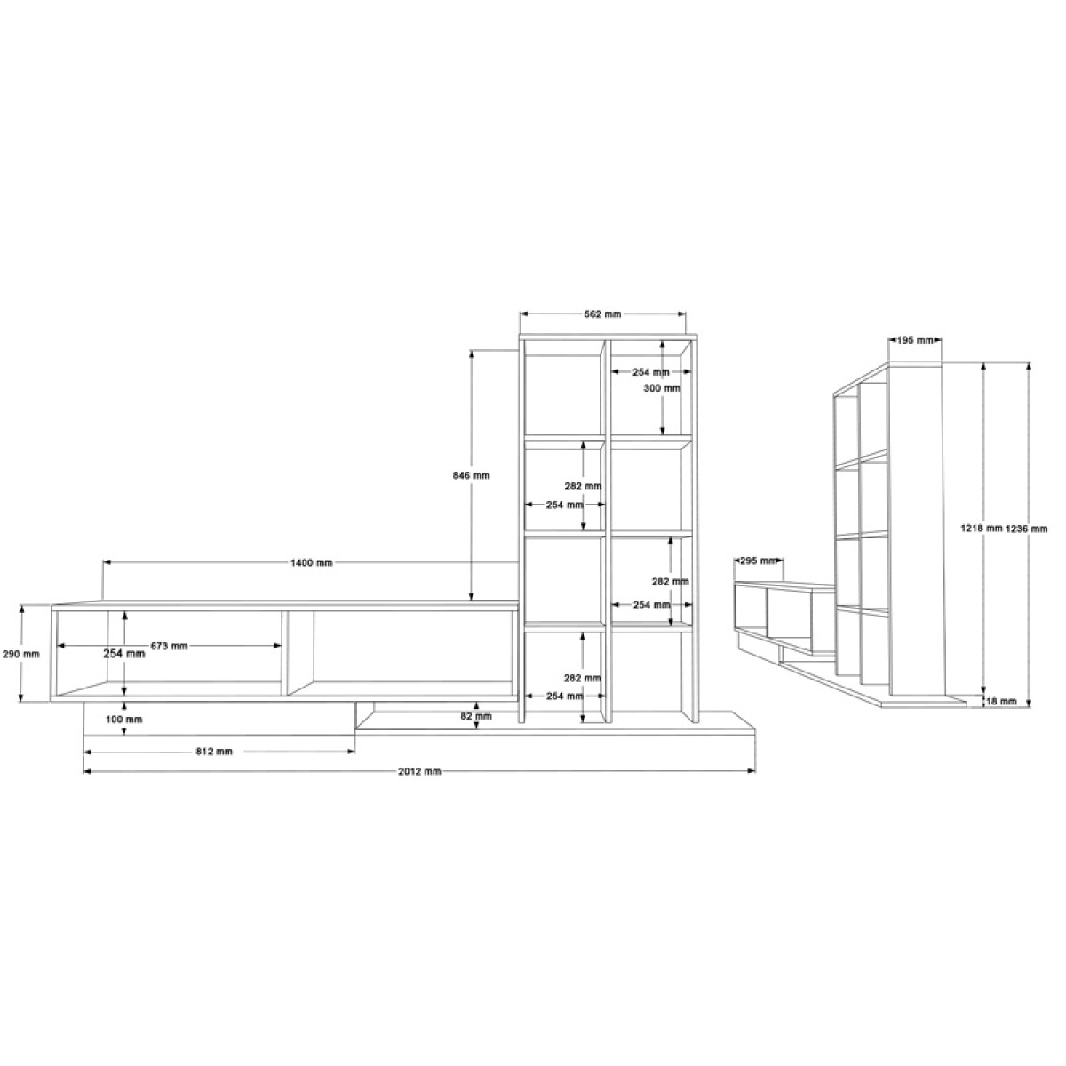 Σύνθετο σαλονιού Damon pakoworld σε λευκή απόχρωση 140x29.5x39.5εκ