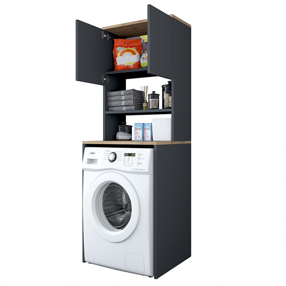Έπιπλο πλυντηρίου Rasmus pakoworld ανθρακί-φυσικό 65x60x183.6εκ.