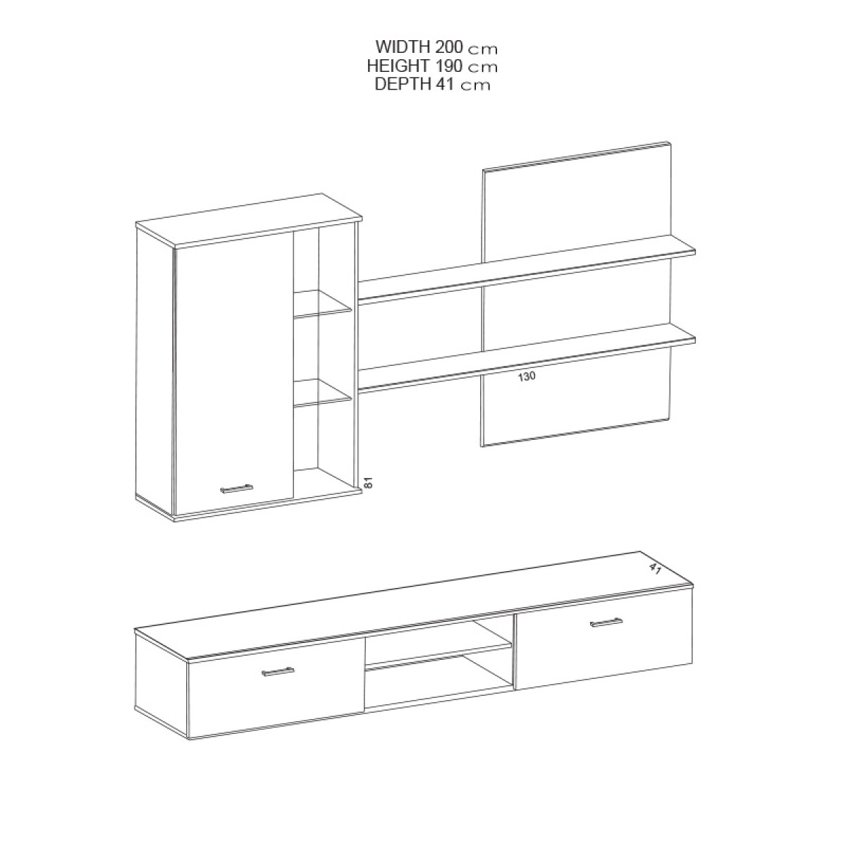 Σύνθετο σαλονιού Salome pakoworld LED wenge 200x41x190εκ