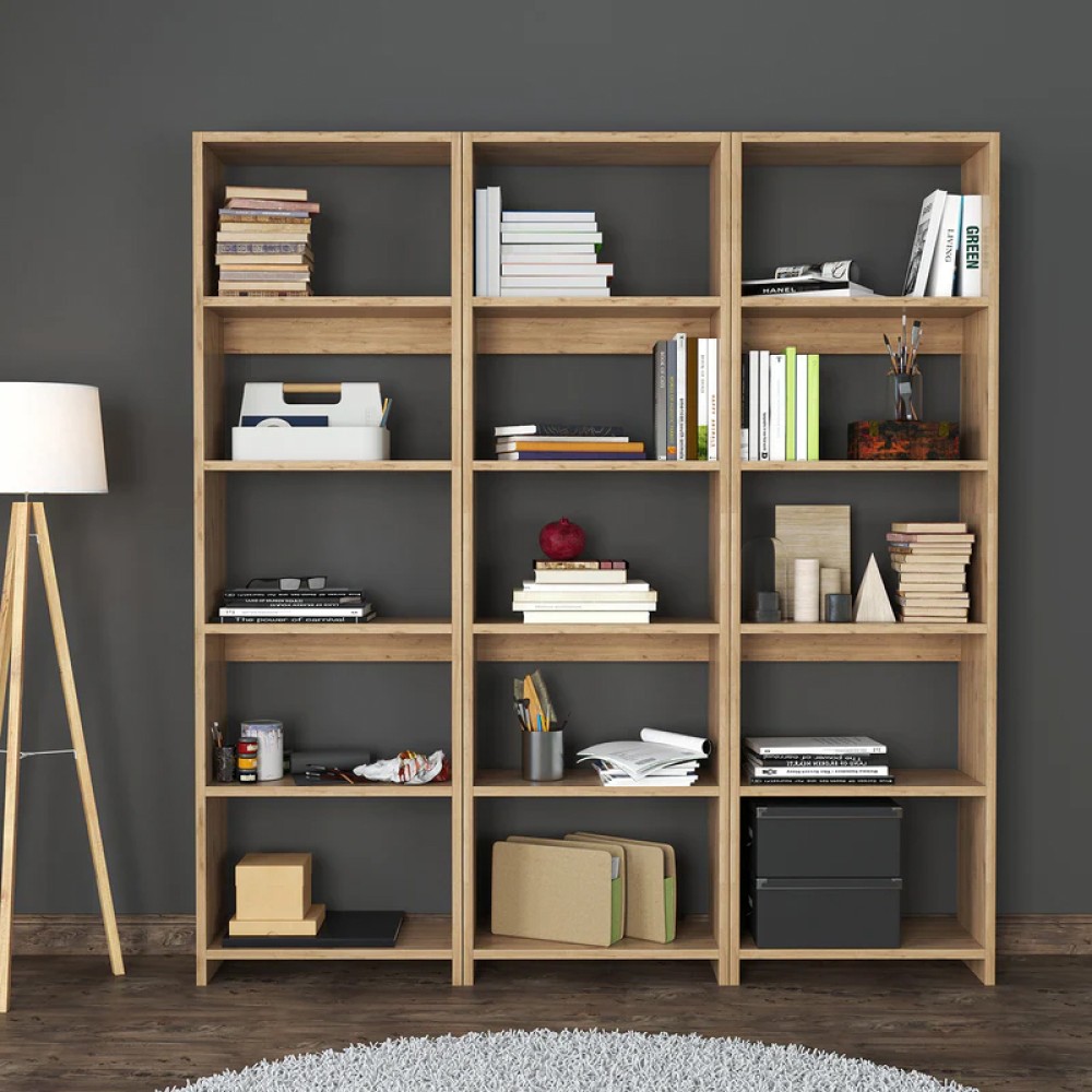 Βιβλιοθήκη Rabuku pakoworld σε oak  απόχρωση 146x22x160εκ