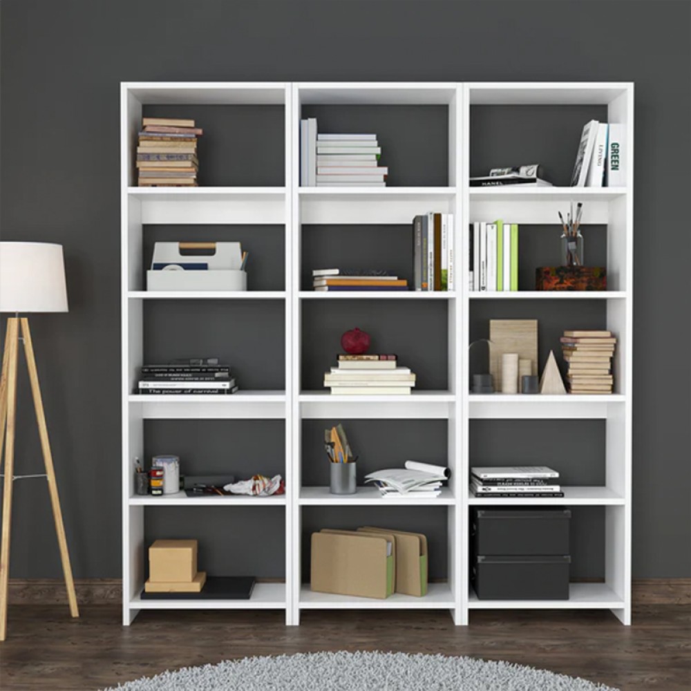 Βιβλιοθήκη Rabuku pakoworld σε λευκή απόχρωση 146x22x160εκ