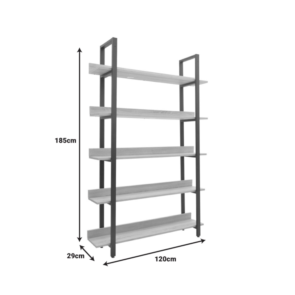 Βιβλιοθήκη Almond pakoworld σε oak-μαύρη απόχρωση 120x29x185εκ