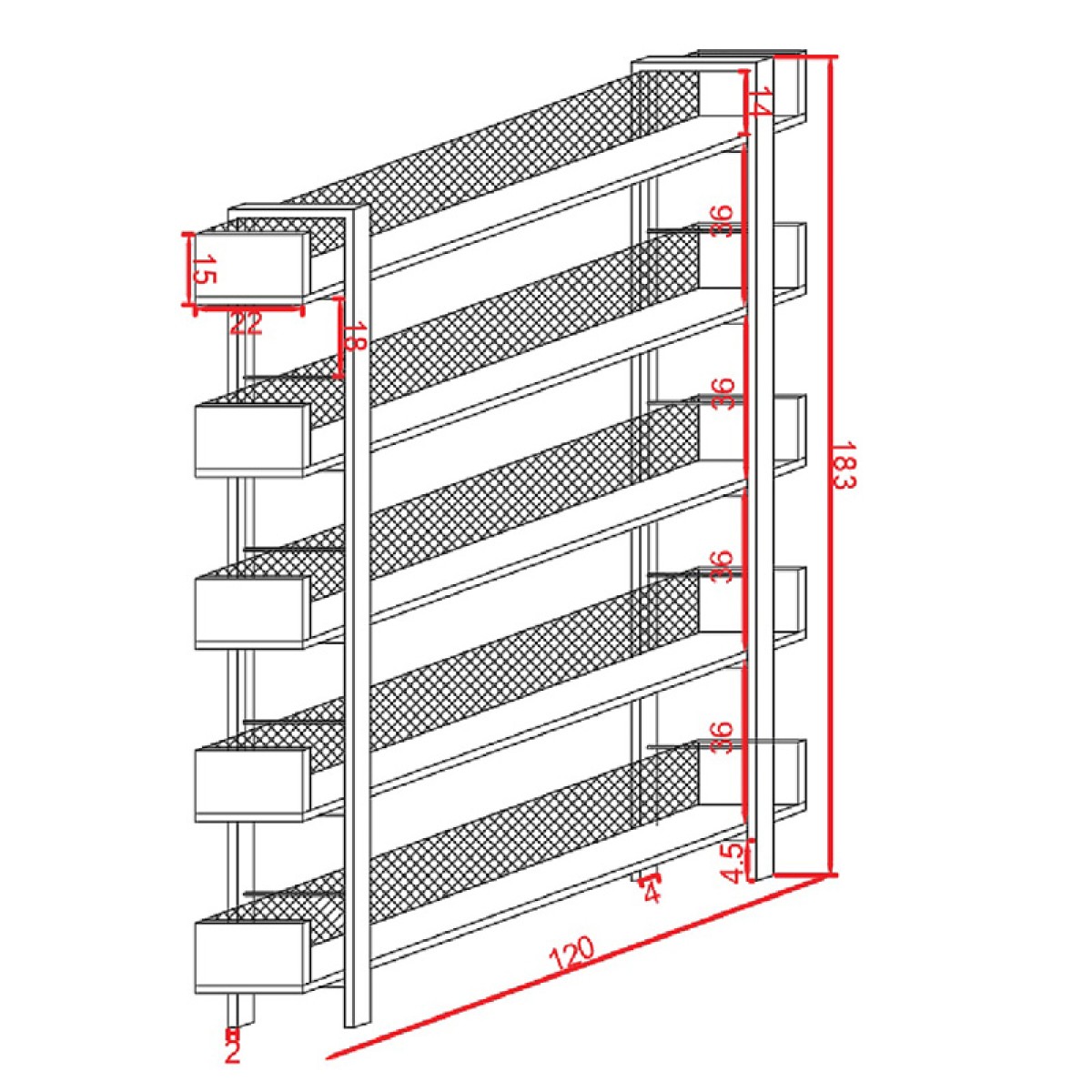 Βιβλιοθήκη Musha pakoworld μέταλλο μαύρο με oak απόχρωση 120x22x185εκ