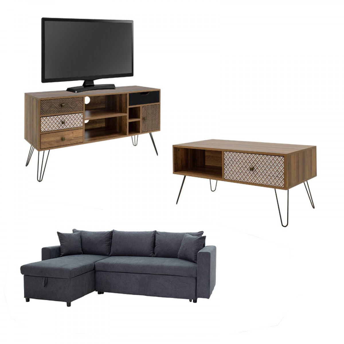 Φοιτητικό πακέτο επίπλων σαλονιού Boho 2 pakoworld σετ 3 τμχ