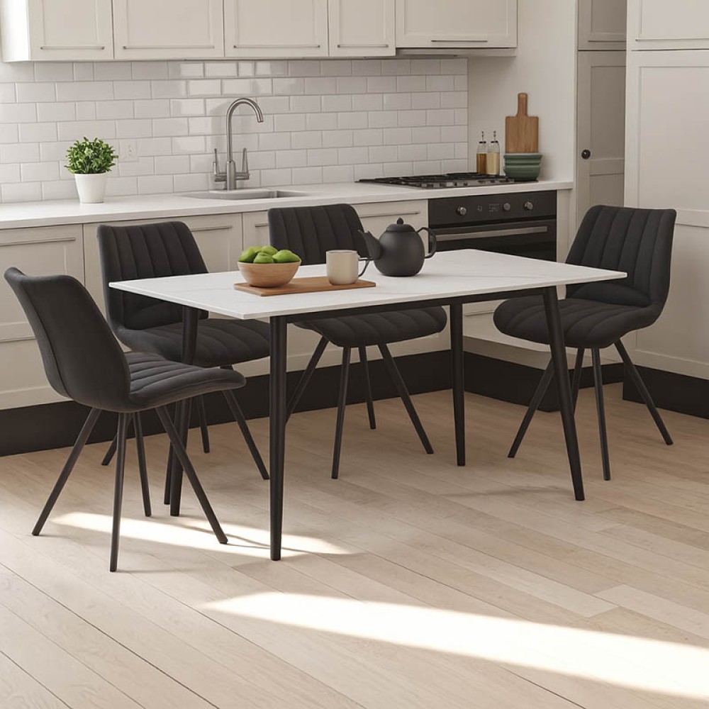 Τραπεζαρία Sabia-Gustas pakoworld σετ 5τεμ sintered stone-μαύρο-ανθρακί 120x60x75εκ