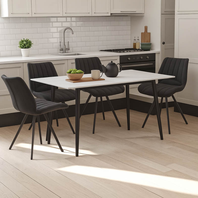 Τραπεζαρία Sabia-Gustas pakoworld σετ 5τεμ sintered stone-μαύρο-ανθρακί 120x60x75εκ