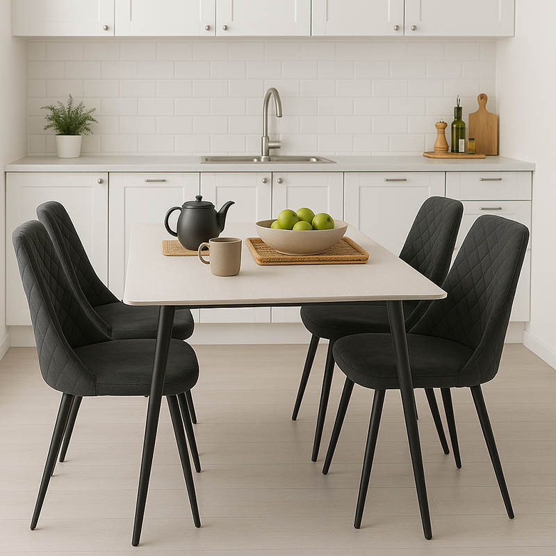 Τραπεζαρία Gustas-Giselle pakoworld σετ 5τεμ λευκό μαρμάρου sintered stone-βελούδο μαύρο 120x60x75εκ
