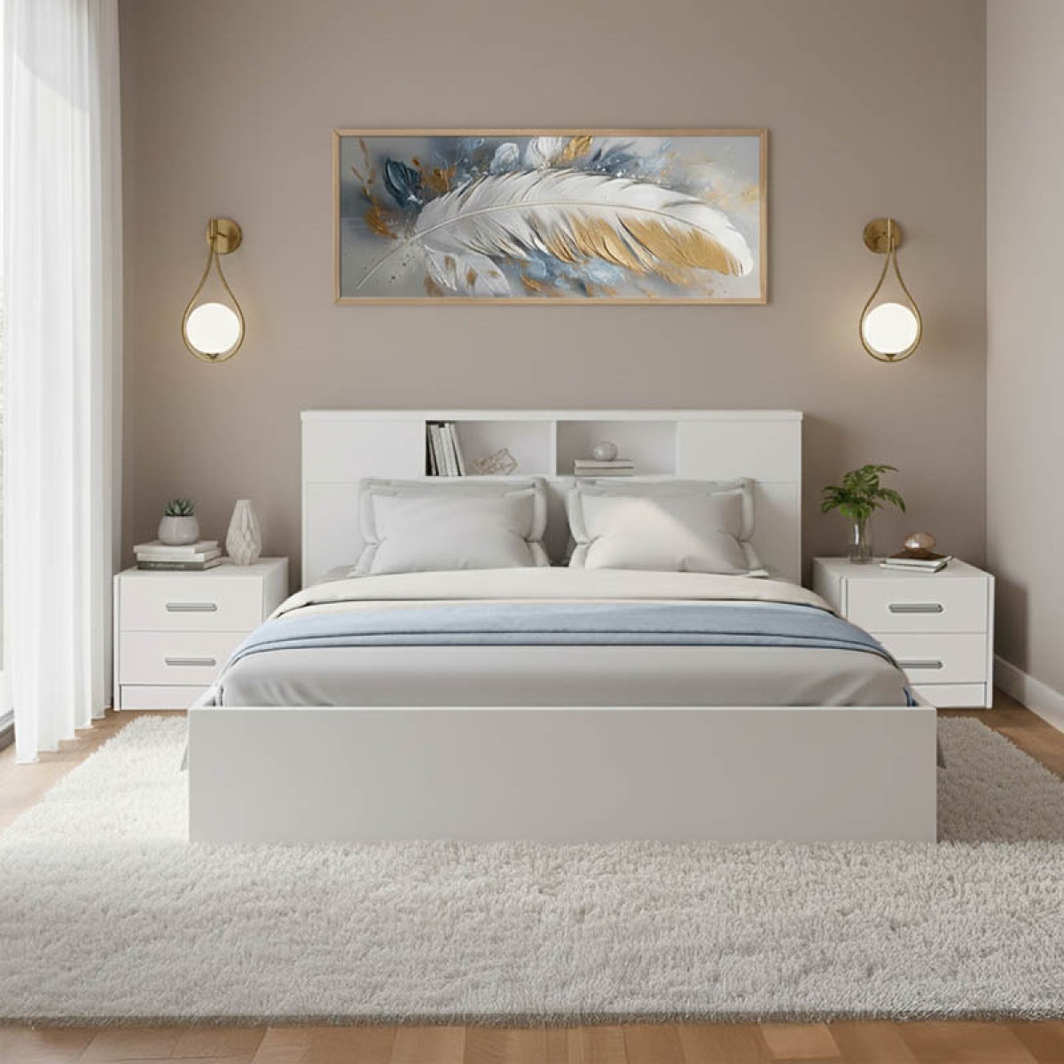 Σετ Κρεβατοκάμαρας Olympus White με Κρεβάτι 140x200εκ Σετ 3τεμ