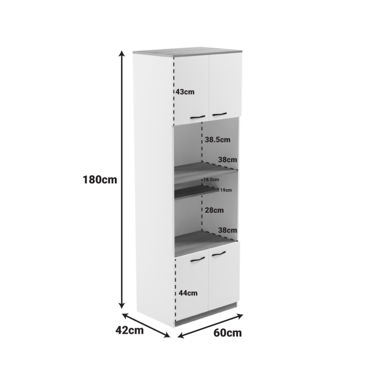 Ντουλάπα κουζίνας Rowan pakoworld σε ανθρακί-oak απόχρωση 60x42x182εκ