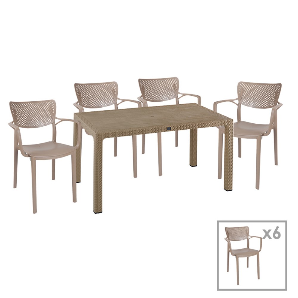 Τραπεζαρία Explore-Frontline pakoworld σετ 7τεμ PP cappuccino 150x90x73,5εκ.