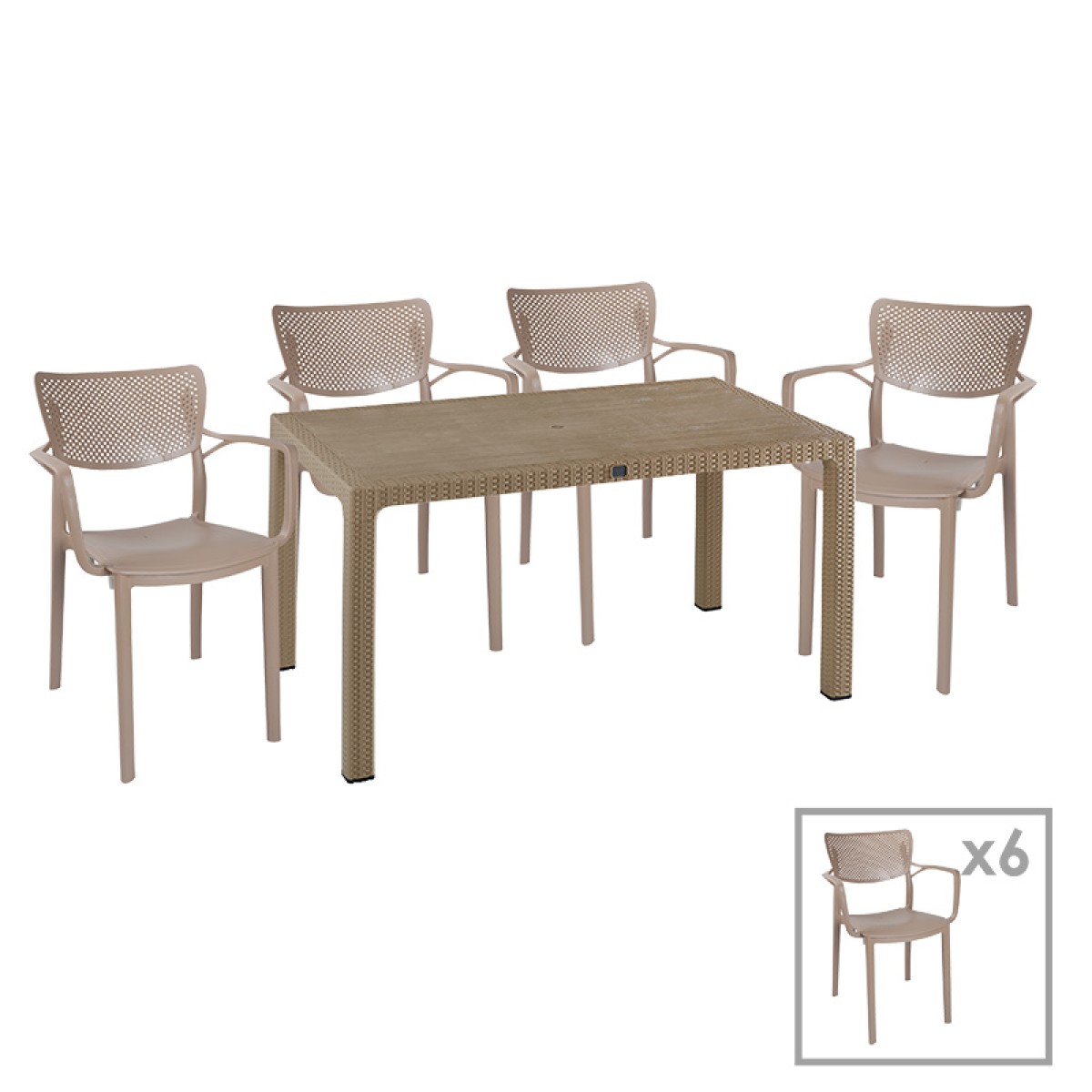 Τραπεζαρία Explore-Frontline pakoworld σετ 7τεμ PP cappuccino 150x90x73,5εκ.
