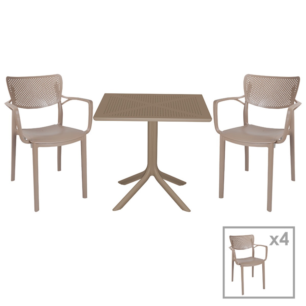 Τραπεζαρία Groovy-Frontline pakoworld σετ 5τεμ PP cappuccino 80x80x74,5εκ.