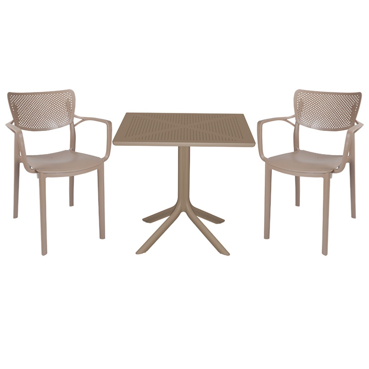 Τραπεζαρία Groovy-Frontline pakoworld σετ 3τεμ PP cappuccino 80x80x74,5εκ.