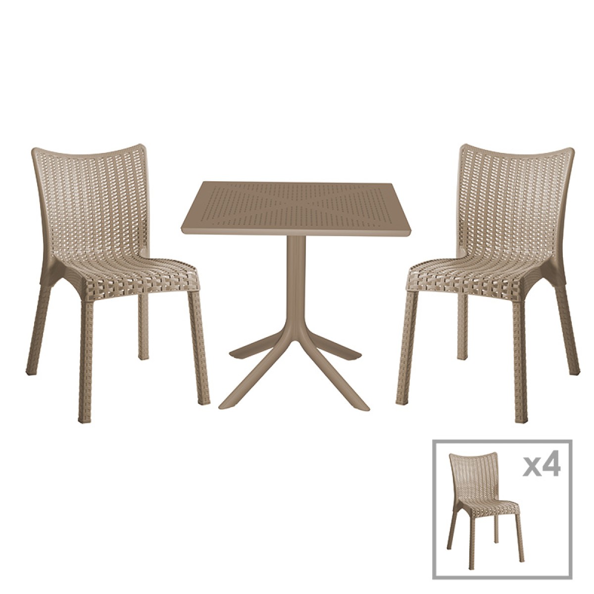 Τραπεζαρία Groovy-Confident pakoworld σετ 5τεμ PP cappuccino 80x80x74,5εκ.