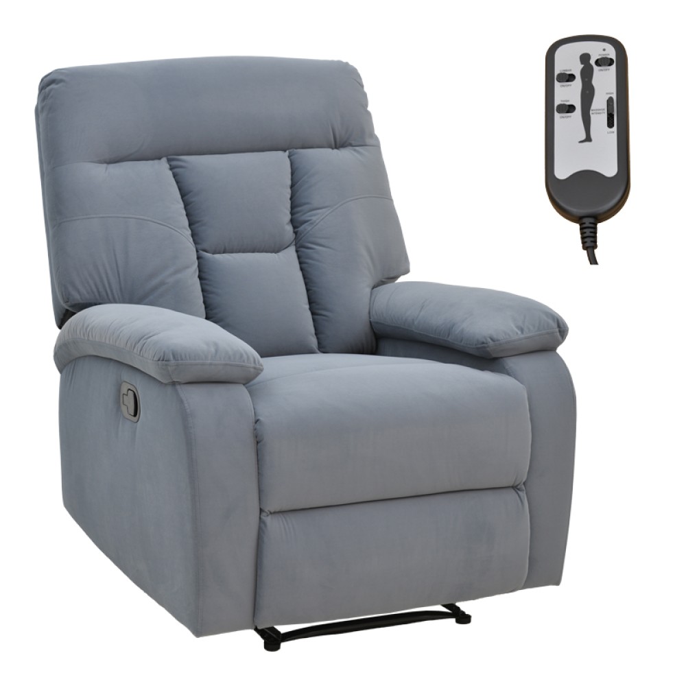 Πολυθρόνα relax με μηχανισμό massage Terpsi pakoworld γκρι βελούδο 80x94x100εκ