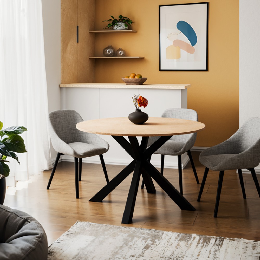 Τραπέζι Jeston pakoworld MDF καρυδί-πόδι μαύρο μέταλλο Φ120x75εκ