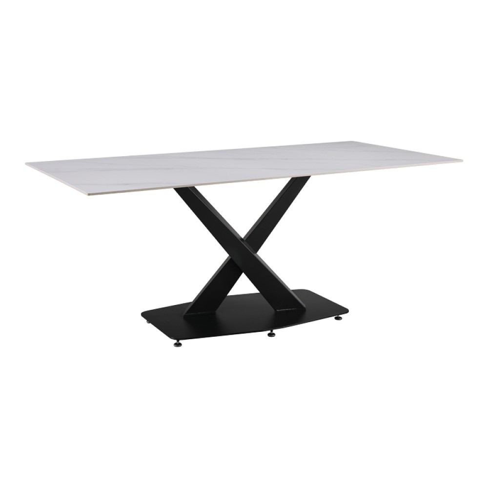 Τραπέζι Tafel pakoworld Sintered stone λευκό με μεταλλικά πόδια σε μαύρη απόχρωση 180x90x76εκ
